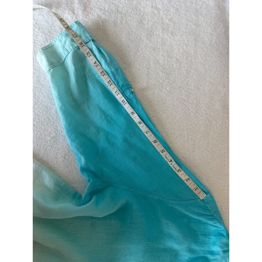 INC Linen Tie-Dye Ombre Button Down v neck Shirt roll tab Crystal button Sz-16 - Picture 5 of 8